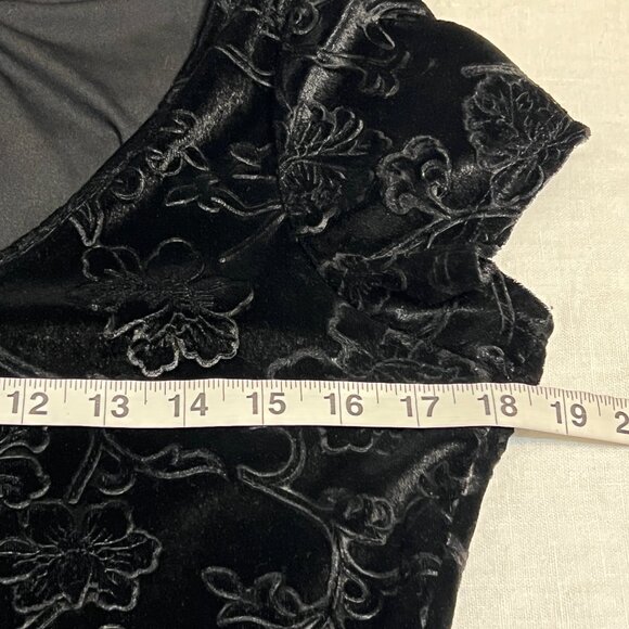 banana lemon Black Velvet Floral Burnout Skater Dress Size M Keyhole Back - Picture 4 of 7